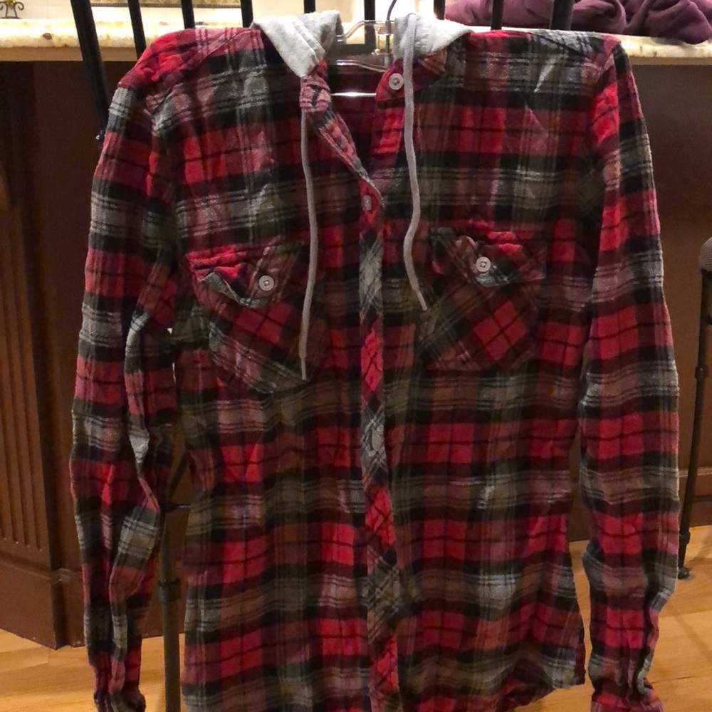 Flannel hooded shirt
